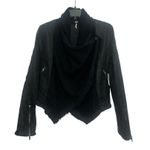 Free People  Drape Front Coated Denim Moto Jacket Size 4 Black Photo 0