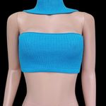 Strapless Knit Crop Top Blue Photo 1