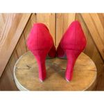 Moda Spana  10M  Red Suede Leather Peep Toe Chunky High Heel Pumps Shoes Photo 3