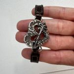 Brighton Vintage  Bracelet Silver Tone Brown Leather Heart Arrow Scroll Ornate Photo 1