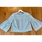 J.Crew blue daisy eyelet overlay bell sleeve blouse 6 Blue Photo 8