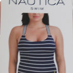 Nautica  Womens Navy Blue Striped‎ Swimsuit Cross Back One Piece Medium Photo 0