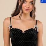 Lulus  Black Velvet Rhinestone Bow Bustier Top Corset Sparkle Party Size M Photo 0