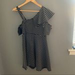 Bardot NWT  black stripe ruffle shoulder dress Photo 11