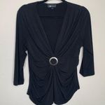 AB Studio Y2K Black Slinky Blouse Knit Ring Ruched Bust Sz XL Photo 0