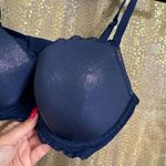 Victoria's Secret  Navy Blue Shimmer Sparkle Dream Angels Lined Demi Bra 34DD Photo 3