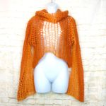 Open Knit Crochet Crop Sweater Womens 4US Orange Cowl Neck Italy Mohair Y2K Rave Size 4 Photo 3