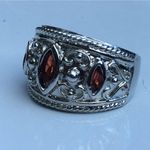 Beautiful Women's Sterling Silver Garnet Ring, Birthstone Jewelry, Size 6 Red Photo 2