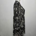 Falls Creek 2X Black Floral Print Sheer Pleated Tie Neck Long Sleeve Tunic Top Photo 2