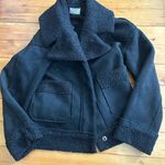 Marine layer  Quebec Sherpa Jacket Faux Suede Fuzzy Shearling Boxy Black medium Photo 1