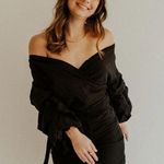 Princess Polly  black off the shoulder long sleeve ruffle puff sleeve mini dress Photo 0