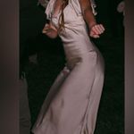 Champagne bridesmaid maxi dress formal summer gown flutter sleeves & open back White Photo 3