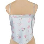 Revolve  Satin Floral Handkerchief Cami Top Light Blue Pink Size L Photo 0