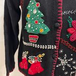 Vintage Victoria Jones Black Holiday Christmas Embroidered Cardigan Sweater Photo 8