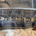 American Eagle  Blue Curvy High Rise Distressed Denim Shorts Super Stretch Size 2 Photo 3