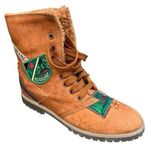 I Love Ecology Sherpa Lined Tan Brown Green Patches Combat Lace Up Boots sz 7.5 Photo 0