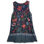 Loft  L Boho Shift Dress Stretch Casual Summer Floral Navy Artsy Cottage Festival Photo 2
