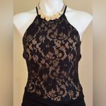 Windsor  Black & Tan Maxi Floral Lace Sheer Draped Split On Side Dress Sz… Photo 1