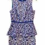 W118 By Walter Baker Walter Baker Blue Brocade Sleeveless Classic Evening Fancy Peplum Layer Dress Photo 0