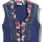 Deletta  by Anthropologie Sleeveless Floral Dot Ruffle Trim Top V-Neck Size XS Photo 3