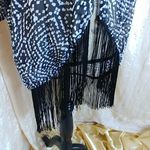 Xhilaration Black White Sheer Kimono with Fringe Photo 2