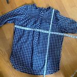 J.Crew Blue and White Gingham Pleated Ruffle Blouse Photo 12