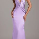 Azazie Lilac Satin Halter Bridesmaid Dress Photo 0