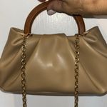 Tan Handbag with Wooden Handle Vegan Leather Adorable and Chic Crossbody Chain Photo 5