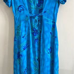 Vintage 90s Blue Floral Pleated Midi Dress Rayon Garden Party Cottagecore M Photo 0