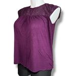 Merona  Womens T Shirt Blouse Top Sheer Lace Shoulders Shirt Cap Sleeves Purple Photo 4