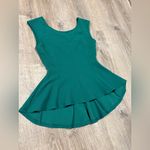 Estam Green Peplum Sleeveless Top | Flared Waist Tank | Chic Casual Blouse | L Size L Photo 2