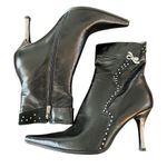 Tod's  Women's Black Leather Side Zipper Pointed Toe Heeled Boots Size 10 Photo 0