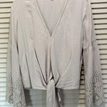Love Stitch‎ Long Bell Sleeve Crochet Size M V Neck Tie Waist Beige Boho Tan Size M Photo 0