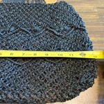 Vintage Raffia Crochet Woven Basket Straw Wood Handles 60’s Black Macrame Tote Photo 4