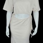 4th and Reckless Womens Small Cream Textured Midi Dress Cutout Short Sleeve Photo 0
