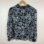 J.Crew Shaded Floral Crinkle Chiffon Smocked Neck Blouse Sz XL Long Sleeve Navy Photo 5