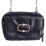 Brighton  Black Leather Mini Chain Strap Crossbody Evening Purse Silver‎ Buckle Photo 0