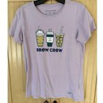 Life is Good T Shirt Womens Lilac Purple Coffee Brew Crew Crusher Lite Medium Photo 1