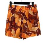 Cider NWT By The Beach Floral Mini High Waist Pleated Shorts Button Zip M Orange #3120 Photo 10