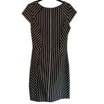 Merona Elegant Black and White Striped Cap Sleeve Sheath Dress Geometric Pattern B6 Photo 1