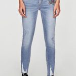 ZARA  Z1975 Floral Embroidered Ankle Frayed Jeans Size 2 Photo 5