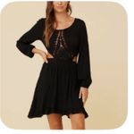 Surf Gypsy  black crochet cut out front rayon crinkle boho bohemian mini dress Photo 1