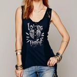 Free People  We The Free Size XS Black Night Falls Graphic Tank Lace Back Button Photo 0