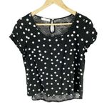 Promod Black Polka Dot Short Sleeved Shirt Sz S Lace Open Back Cropped French Photo 0
