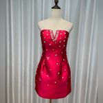 Maniju  Red Strapless Jewel Rhinestone Mini Dress Photo 3