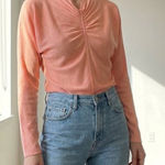 Tibi Cowl Neck Ruched Knit Top Long Sleeve Coral Pink Size XXS Photo 0