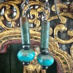 Artisan Boho Earrings Green Tube Beads & Turquoise Photo 3