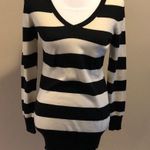 Milly  Cream & Black Striped V Neck Sweater Photo 0