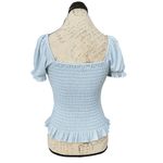 AQUA Womens Blouse Sz Small Smocked Puff Sleeve Boho Cottagecore Coastal Cowgirl Photo 2