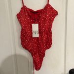 ZARA NWT Women's ‎ Red Lace Up Satin Effect Star Print Bodysuit Size Medium Photo 3